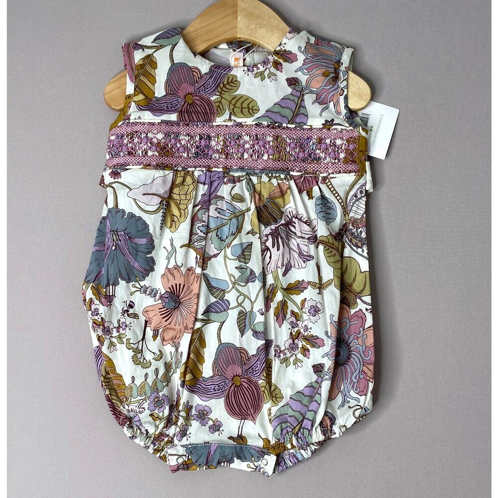 NWT Clementina Baby Italy Girls 12 Mo Smocked Violet Liberty Flowers Romper